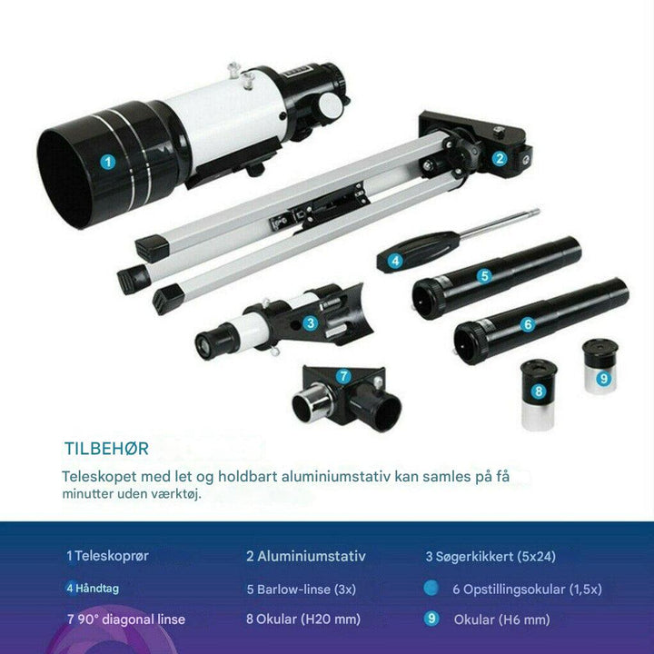 Professionelt 300/70 mm teleskop med stativ og telefonholder