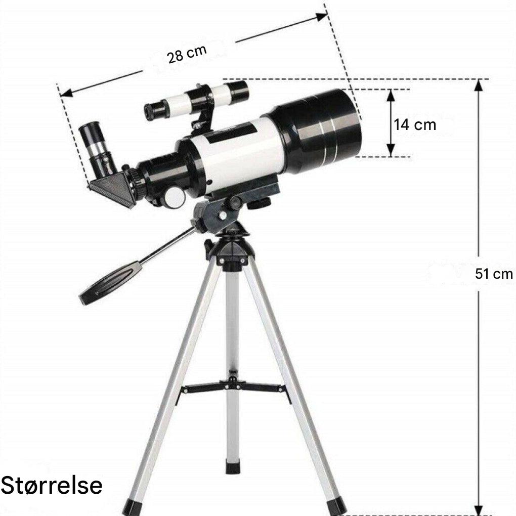 Professionelt 300/70 mm teleskop med stativ og telefonholder