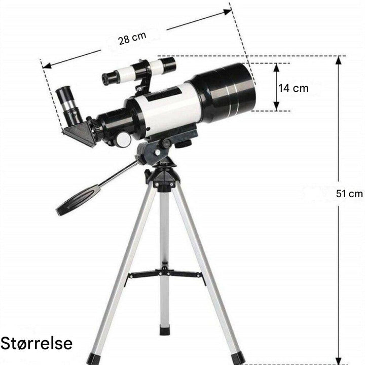 Professionelt 300/70 mm teleskop med stativ og telefonholder