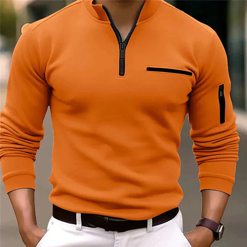 Mænd er Forår Zip-Up Bluse med brystlomme