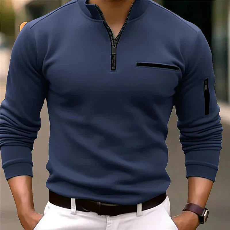 Mænd er Forår Zip-Up Bluse med brystlomme