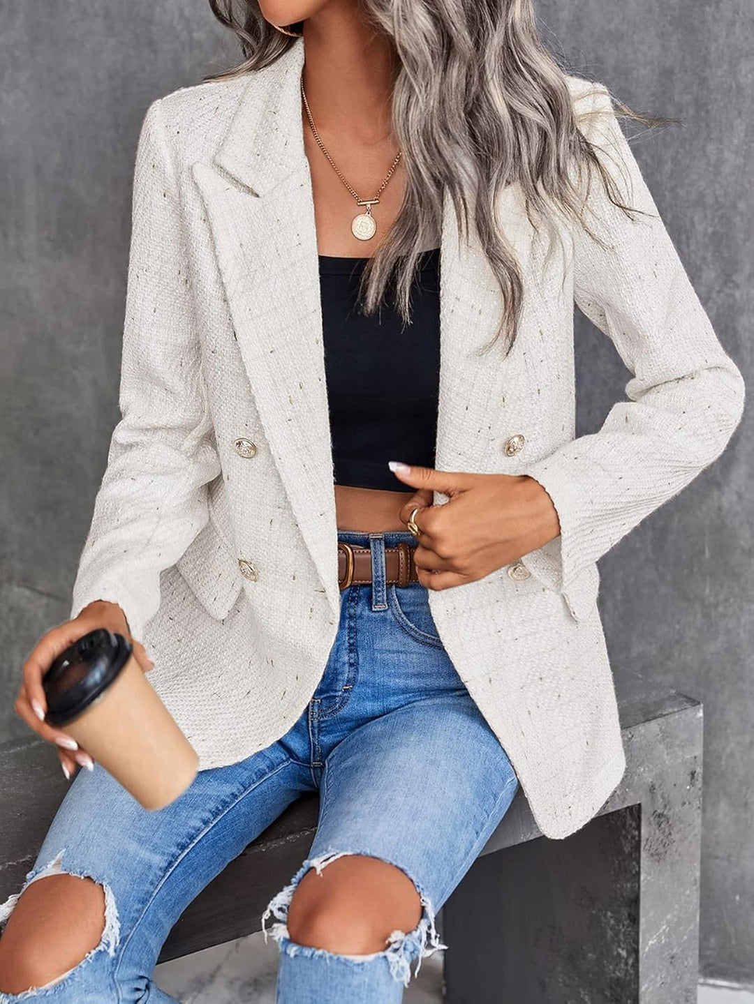 Angel - Elegant Tweed Blazer til Kvinder-Modiva